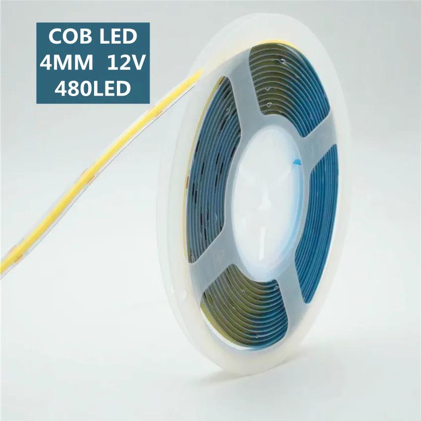 Cob LED Ʈ   4mm    12V 5 ߷/ 480LED äο ĳ    ڵ   